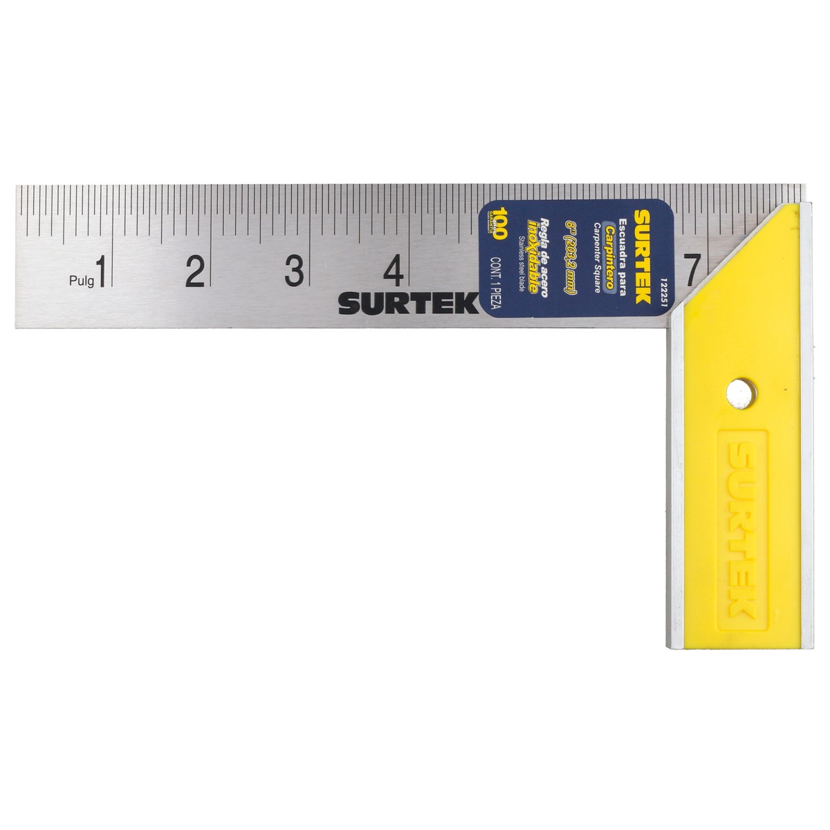 ESCUADRA DE CARPINTERO CON MANGO PLASTICO 8 CODIGO  122251 SURTEK FERREBLOCK | Concretos y Materiales de San Juan