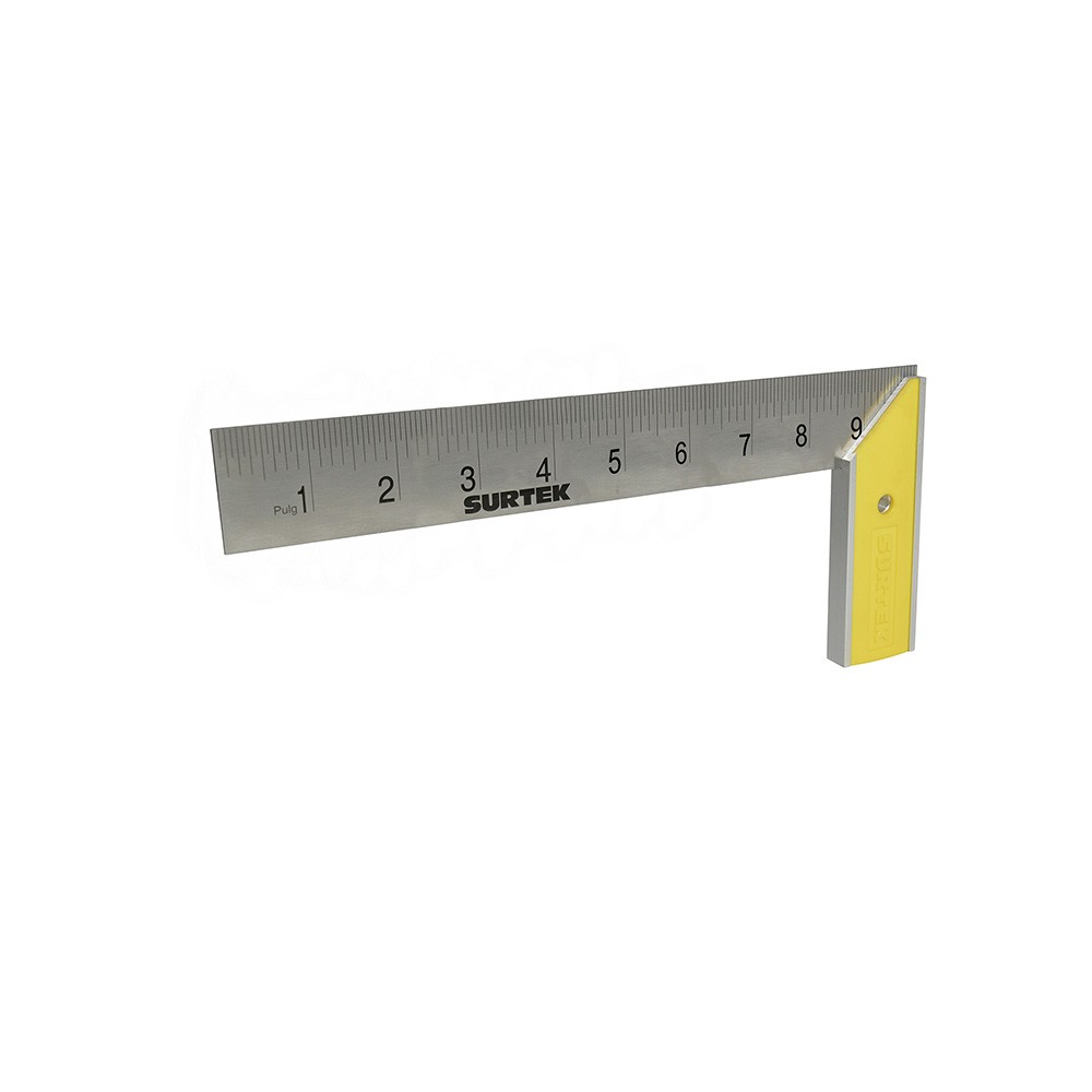 ESCUADRA DE CARPINTERO CON MANGO PLASTICO 10 CODIGO  122252 SURTEK FERREBLOCK | Concretos y Materiales de San Juan
