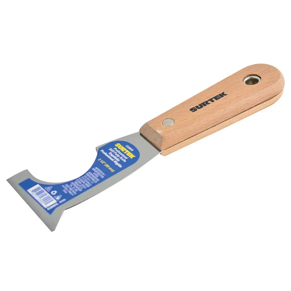 ESPATULA RIGIDA DE ACERO DE ALTO CARBON CON RASPADOR CON MANGO DE MADERA 2-1/2 5 EN 1 CODIGO  123092 SURTEK FERREBLOCK | Concretos y Materiales de San Juan