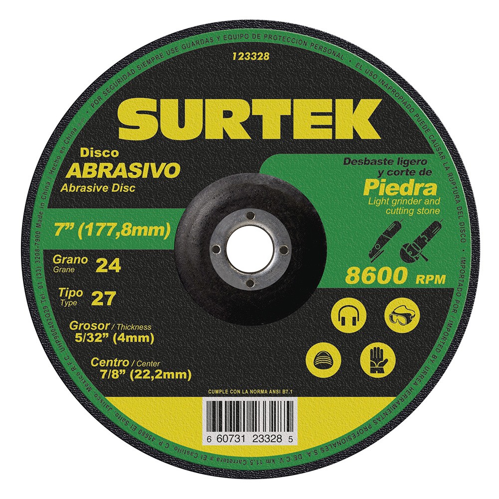DISCO ABRASIVO TIPO 27 PARA PIEDRA 7 X 5/32 CODIGO  123328 SURTEK FERREBLOCK | Concretos y Materiales de San Juan