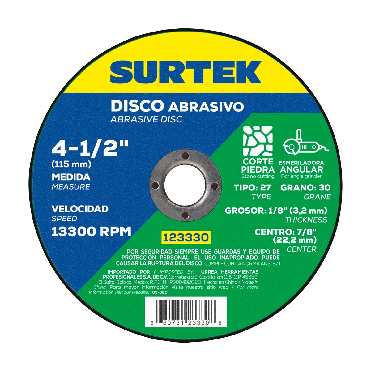 DISCO ABRASIVO TIPO 27 PARA PIEDRA 4-1/2 X 1/8 CODIGO  123330 SURTEK FERREBLOCK | Concretos y Materiales de San Juan