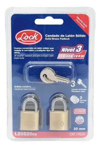 JUEGO DE CANDADOS DE LATON LARGOS 25 MM LLAVE ESTANDAR 2 PIEZAS CODIGO  L20L25EB LOCK FERREBLOCK | Concretos y Materiales de San Juan